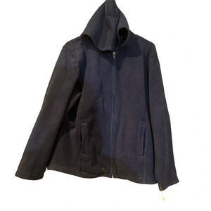 Talbots 90s Vintage Navy Blue‎ Fleece Zip up Hooded Jacket Size XL